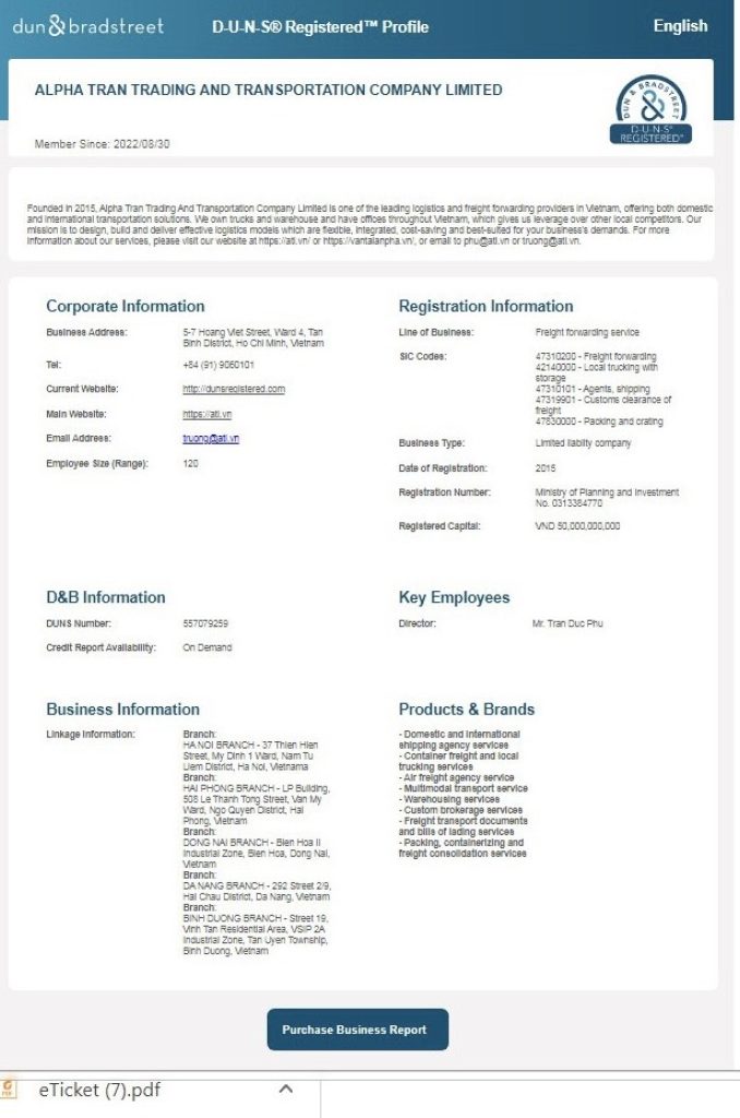 giấy chứng nhận của nhận viên công ty vận tải an pha