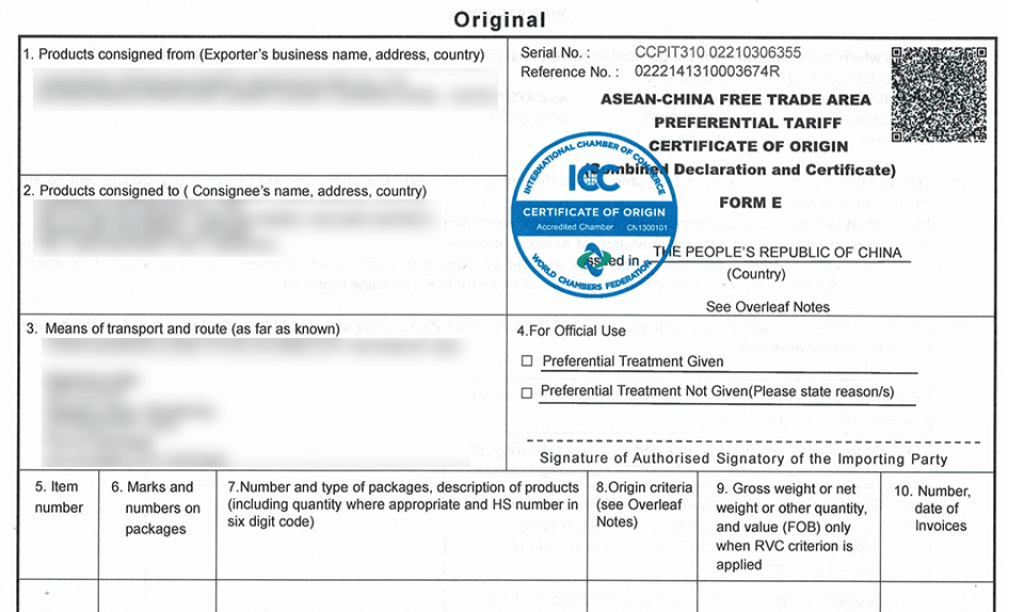 Mẫu C/O Form E An Pha đã làm cho khách hàng